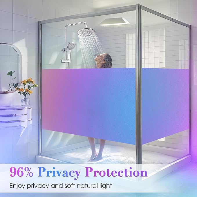 Coavas Stained Glass Window Privacy Film Rainbow Frosted Decorative Static Clings, Opaque Iridescent Prism Window Decals, Sun Blocking Anti-Glare Door Coverings(17.5 x 118.1 Inch, Colorful)