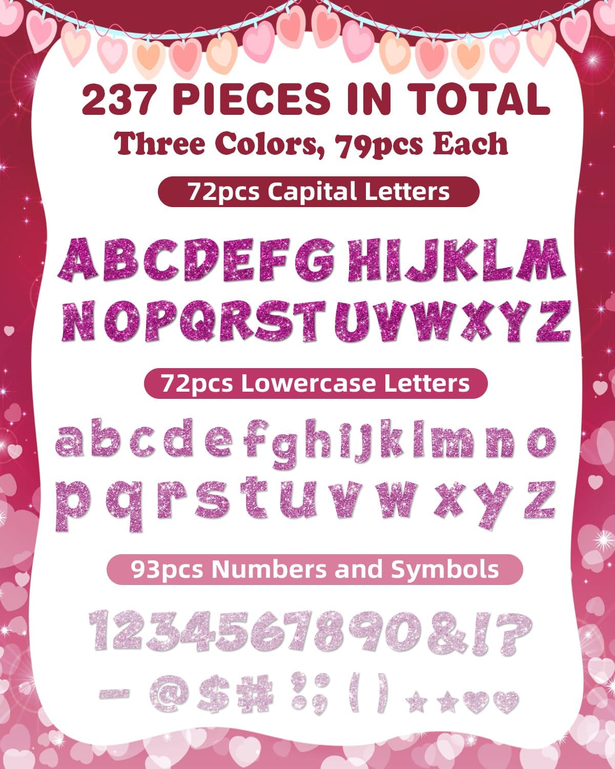 237 Pcs Glitter Bulletin Board Letters, Numbers and Punctuation, Poster Board Letters Alphabet Cut Out Cardboard Letters Accessories for Classroom Display Decorating Supplies 4inch (Pink Mix)