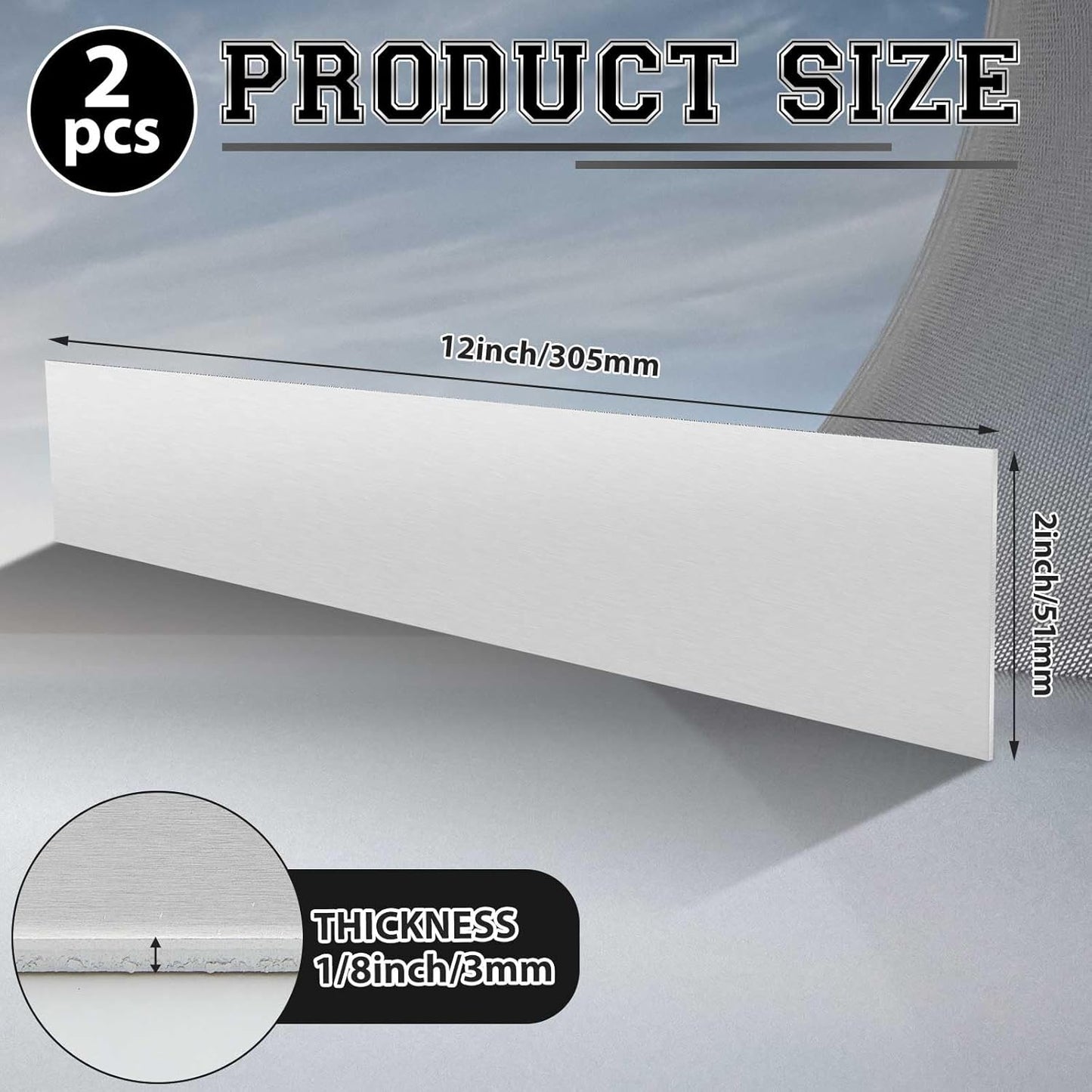 2 Pack 5052 Aluminum Sheet Metal 2" x 12" Aluminum Plate 1/8 (0.125'') Inch Thickness Rectangle Metal Panels for Industry Crafting Handcraft DIY Projects