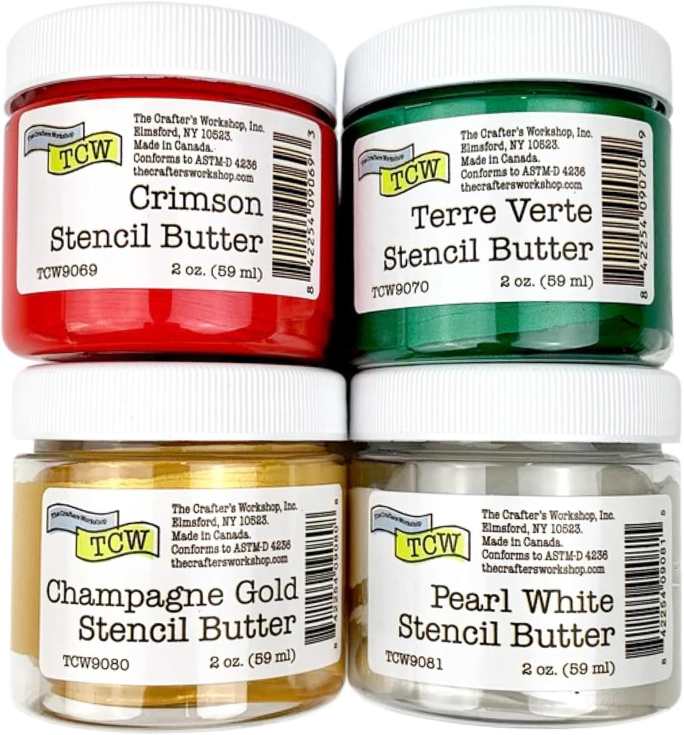 The Crafter's Workshop Stencil Butter - Holiday Acrylic Paint Set - Boutique Metallic Texture Paste for Art, Canvas, Journals, & Cards - 4 x 2oz Jars