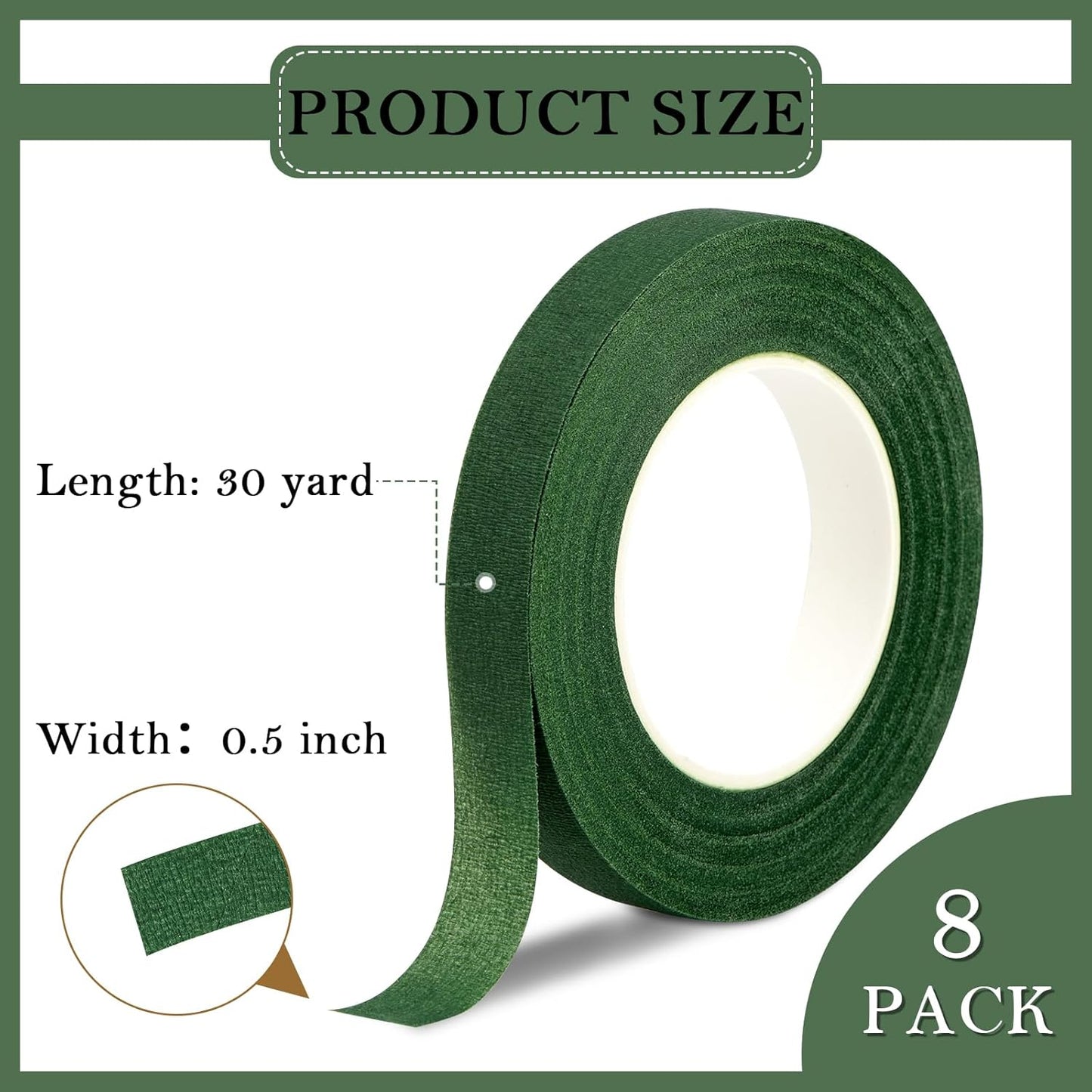 8 Rolls Floral Tape, 1/2" Wide Flower Tape, Mix Green Floral Tape for Fresh Flowers, Adhesive Florist Tape for Floral Crafts, Bouquet Floral Arranging Stem Wrapping, Wedding Bouquet, 30Yard