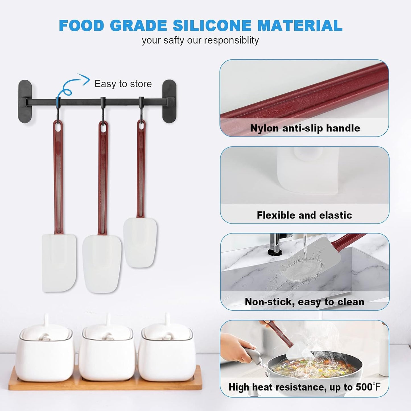 High Heat Resistant Silicone Scraper Spoon Commercial Cooking Set - 2 x 16.5'' Spatula