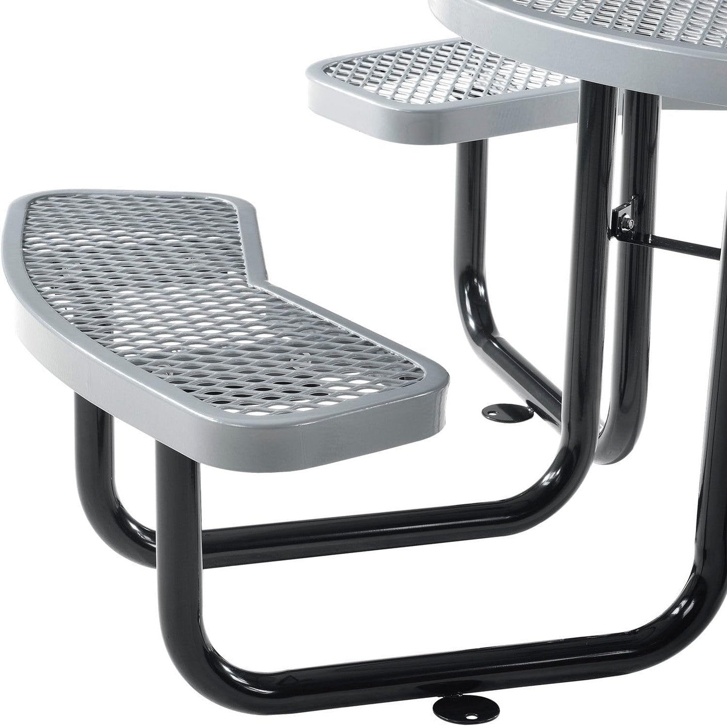 Global Industrial 46" Round Picnic Table, Expanded Metal, Gray Thermoplastic Coating, Attached Benches, 1-1/2” Umbrella Pole Hole, Outdoor-Rated, 1000 lb Capacity