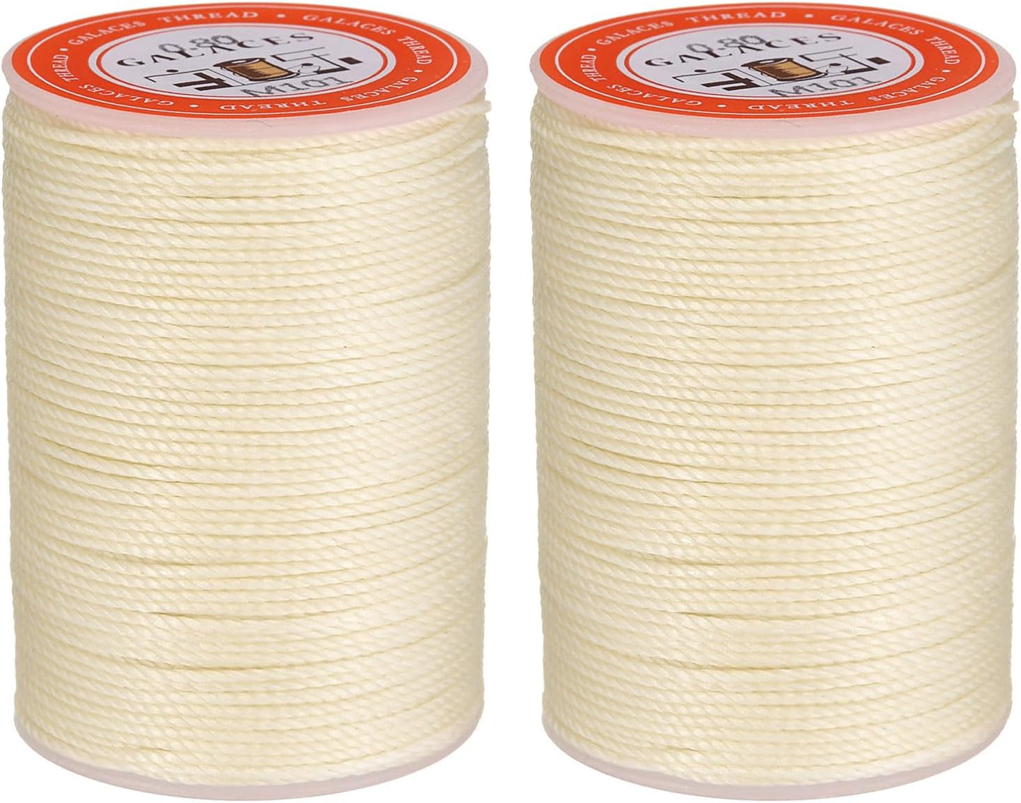 uxcell Round Leather Sewing Waxed Thread, 55m / 60 Yards Polyester Wax String, 0.80mm Wax Stitching Cord for Leather Crafts, Bookbinding, Bracelets Braided, Light Beige, 2pcs
