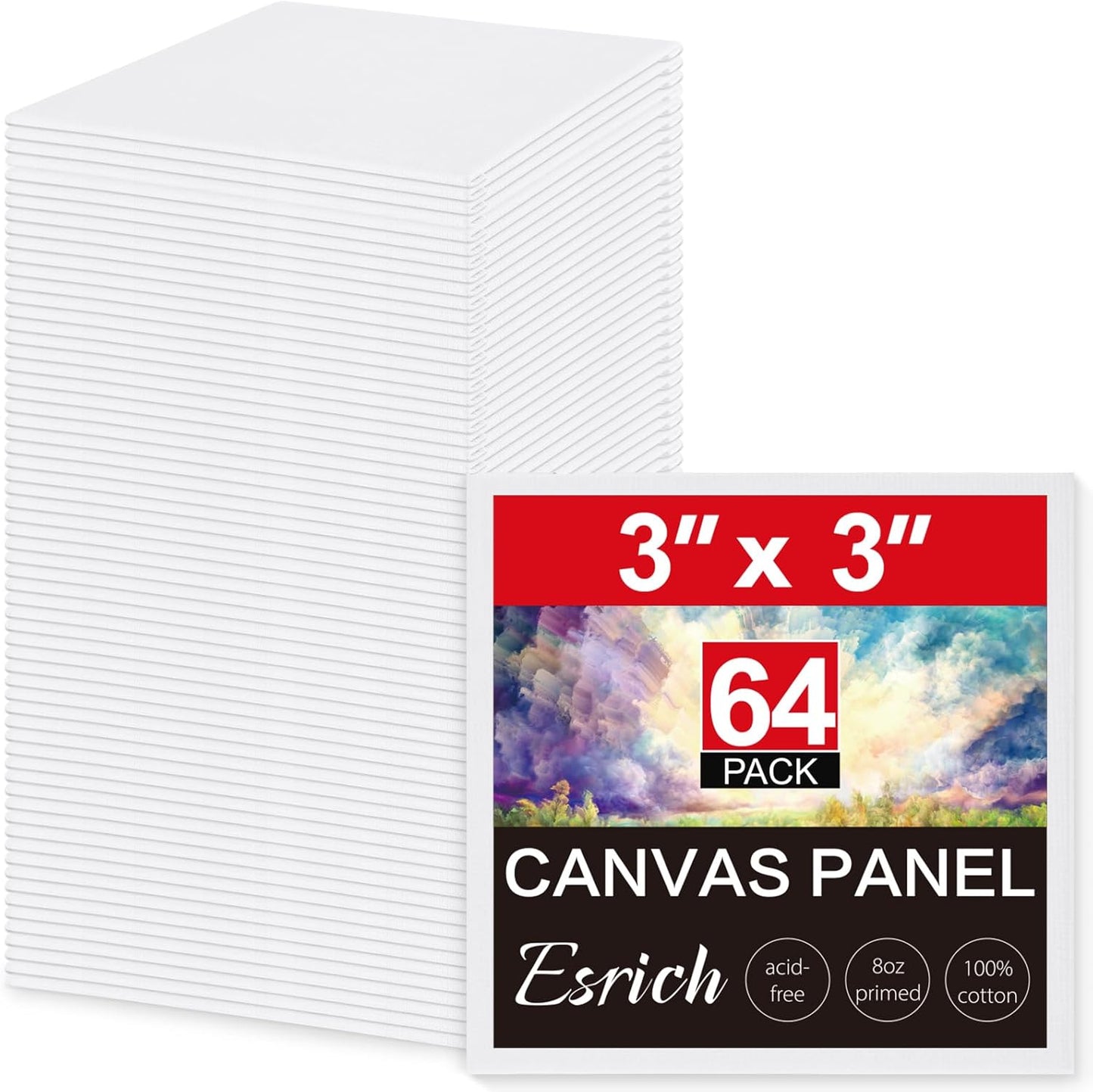 ESRICH 3x3IN Small Canvases for Painting, 64 Pack Mini Canvas Boards Cotton Painting Canvas Primed Acid Free Mini Blank Canvas Panels for Oil Paint,Watercolor,Acrylic Paint,Gouache&Tempera.