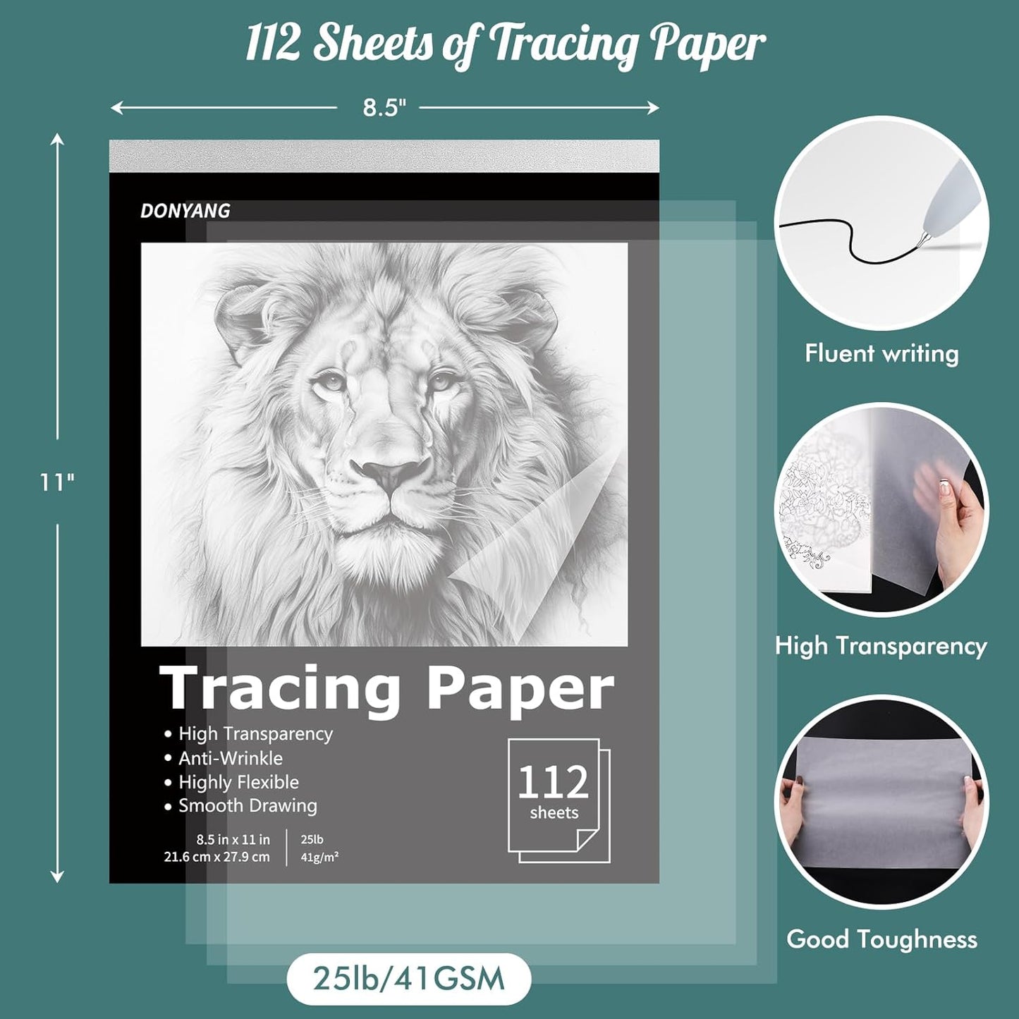Tracing Paper 8.5x11 inch, 112 Sheets Transparent Vellum Paper for Tracing Pads, Translucent Tracing Paper for Pencil, Marker and Ink - Trace Images, Sketch, Preliminary Drawing, Overlays, Black