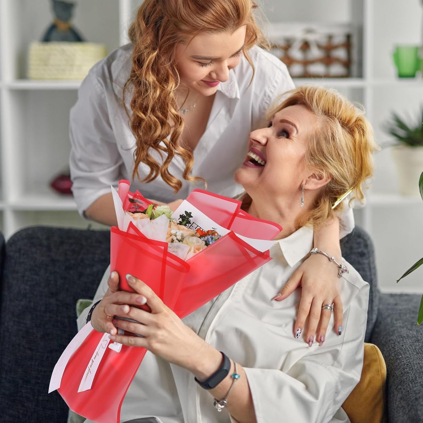 FUHITIM 20 Sheets Flower Wrapping Paper - Waterproof Floral Bouquet Packaging Paper for DIY Crafts，Florist Supplies Packaging Paper for Wedding Birthday Gift (Translucent Red)