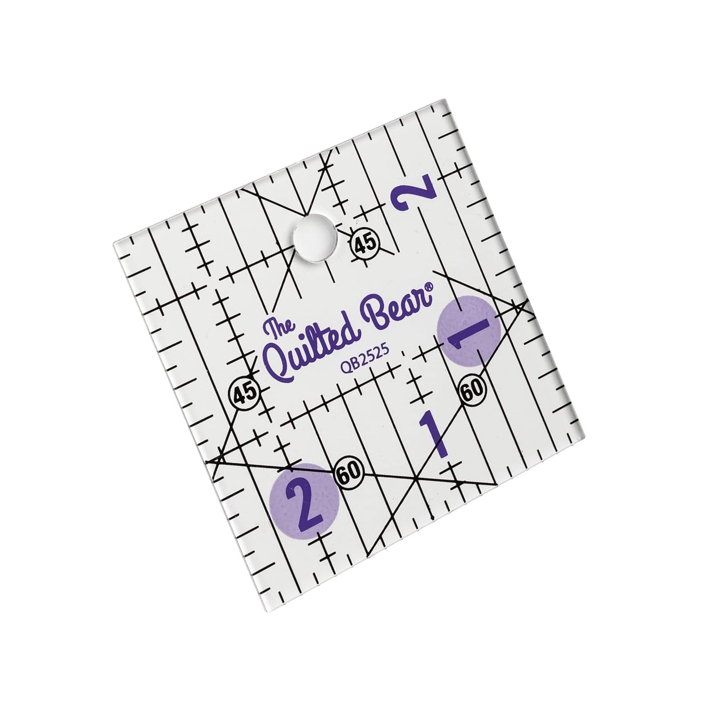 The Quilted Bear Quilting Rulers - Transparent Acrylic Non Slip Quilting, Patchwork & Sewing Ruler with Clear Black Lines & 30, 45 & 60 Degree Angles for Perfect Accuracy & Precision (2.5" x 2.5")
