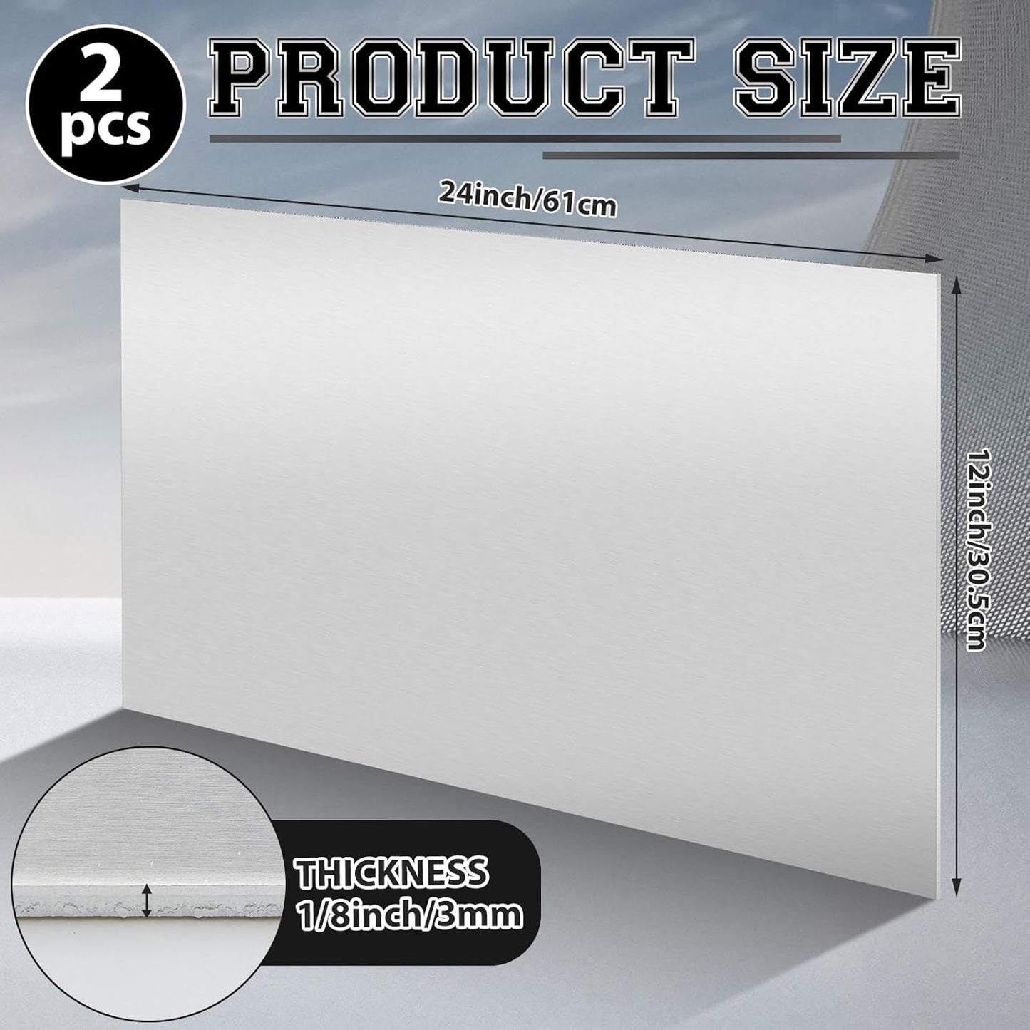 2 Pack 5052 Aluminum Sheet Metal 12" x 24" Aluminum Plate 1/8 (0.125'') Inch Thickness Rectangle Metal Panels for Industry Crafting Handcraft DIY Projects
