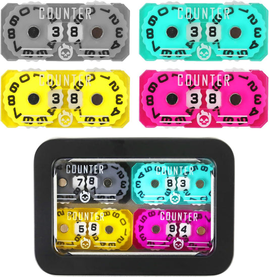 4Pcs MTG Life Counter Twin Digits with Metal Box, Tracker Life Counter for Board Games, Compatible with Magic The gatering Accessories RPG D&D CCG TCG Tabletop Board Games