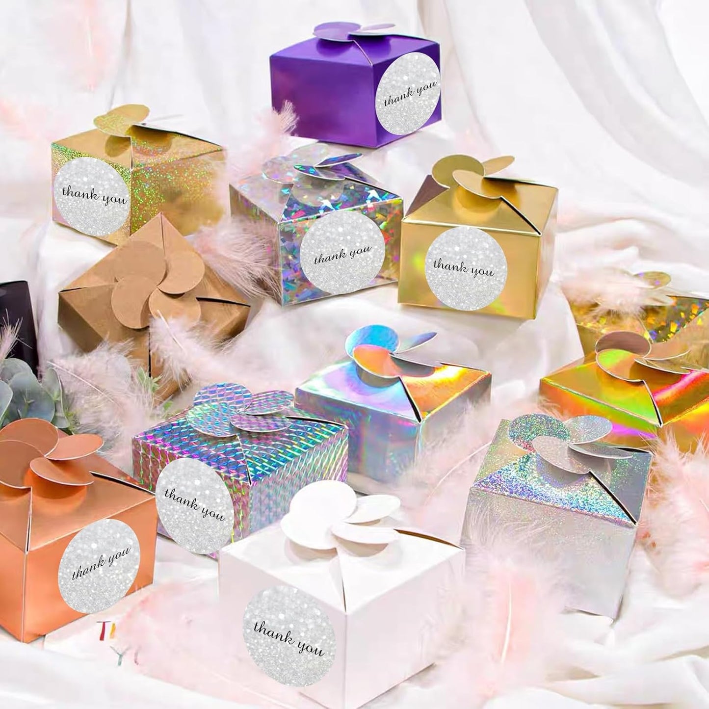 3" Holographic Direct Thermal Label Stickers, Round Printable Rainbow Glitter Thermal Printer Sticker Labels for Gift Wrapping, Self-Adhesive DIY Custom Logo Design- Shiny Silver