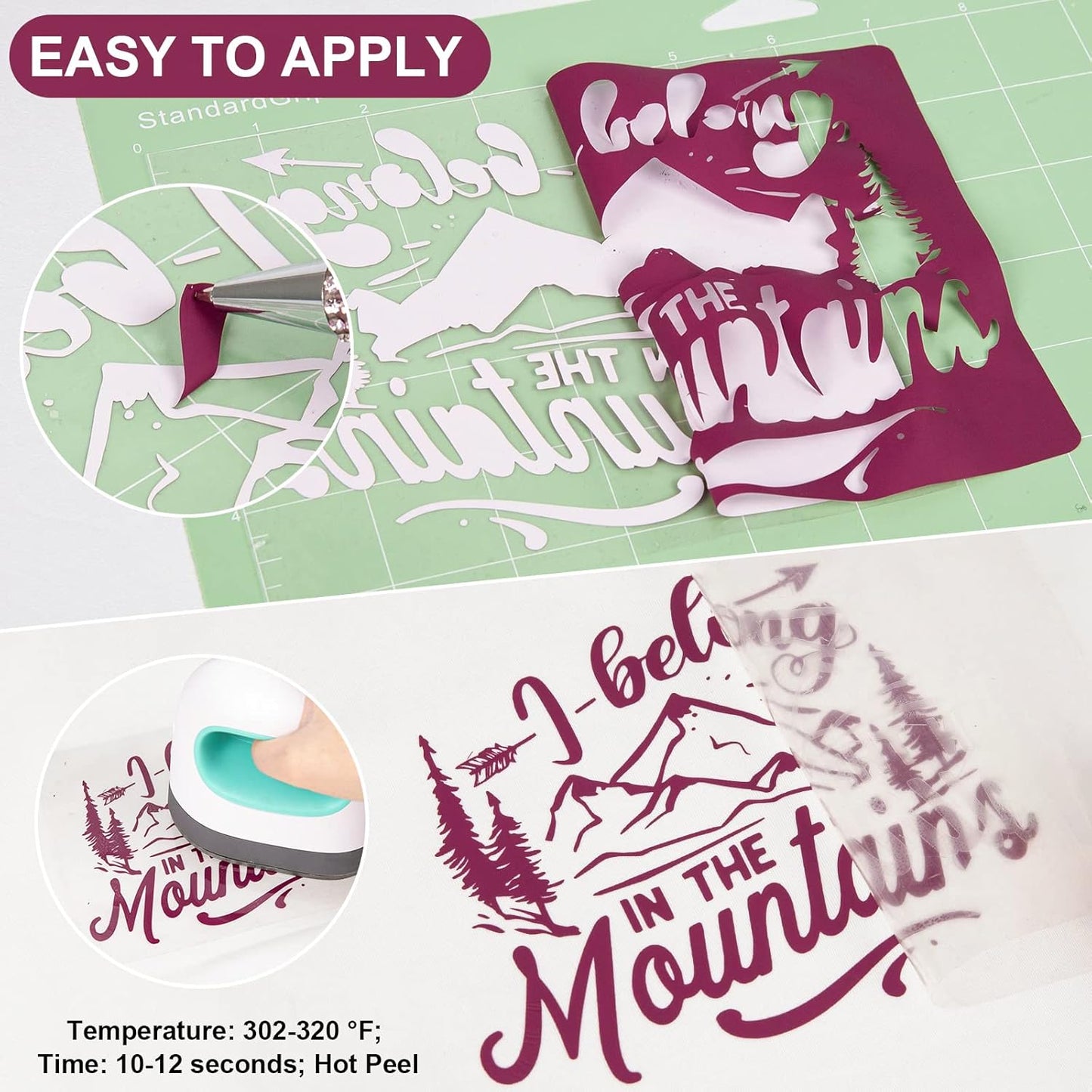 VINYL FROG Heat Transfer Vinyl Roll HTV Vinyl - 12" x12ft Maroon Iron on Vinyl for T-Shirts, Heat Press Vinyl for DIY Craft Designs (Maroon)