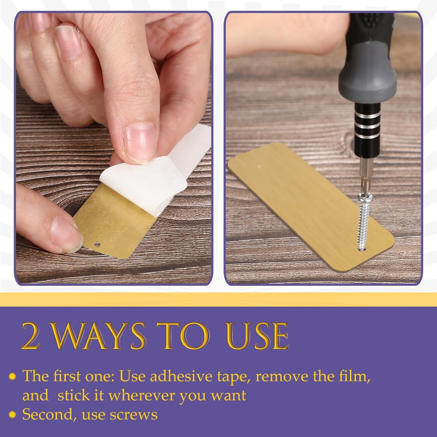 24 Pcs Personalized Name Plates Laser Engraved 1" x 3" Solid Brushed Metal Plaque Trophy Plate Blank Name Tag with Adhesive Backing and Screws for DIY(Gold,Round Corner)