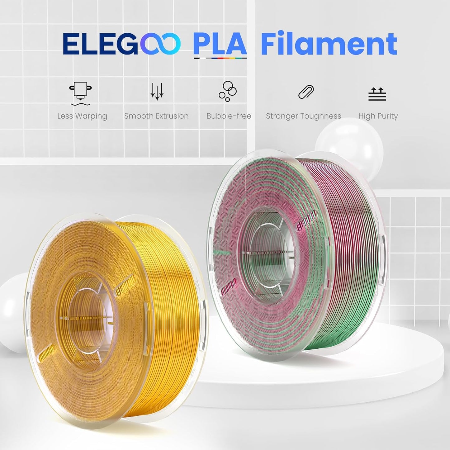 ELEGOO Silk PLA 3D Printer Filament 1.75mm Dual Color Green Red 1KG, Shiny Multicolor 3D Printing Filament Accuracy +/- 0.05mm, 1kg Spool(2.2lbs) Fits for Most FDM 3D Printers