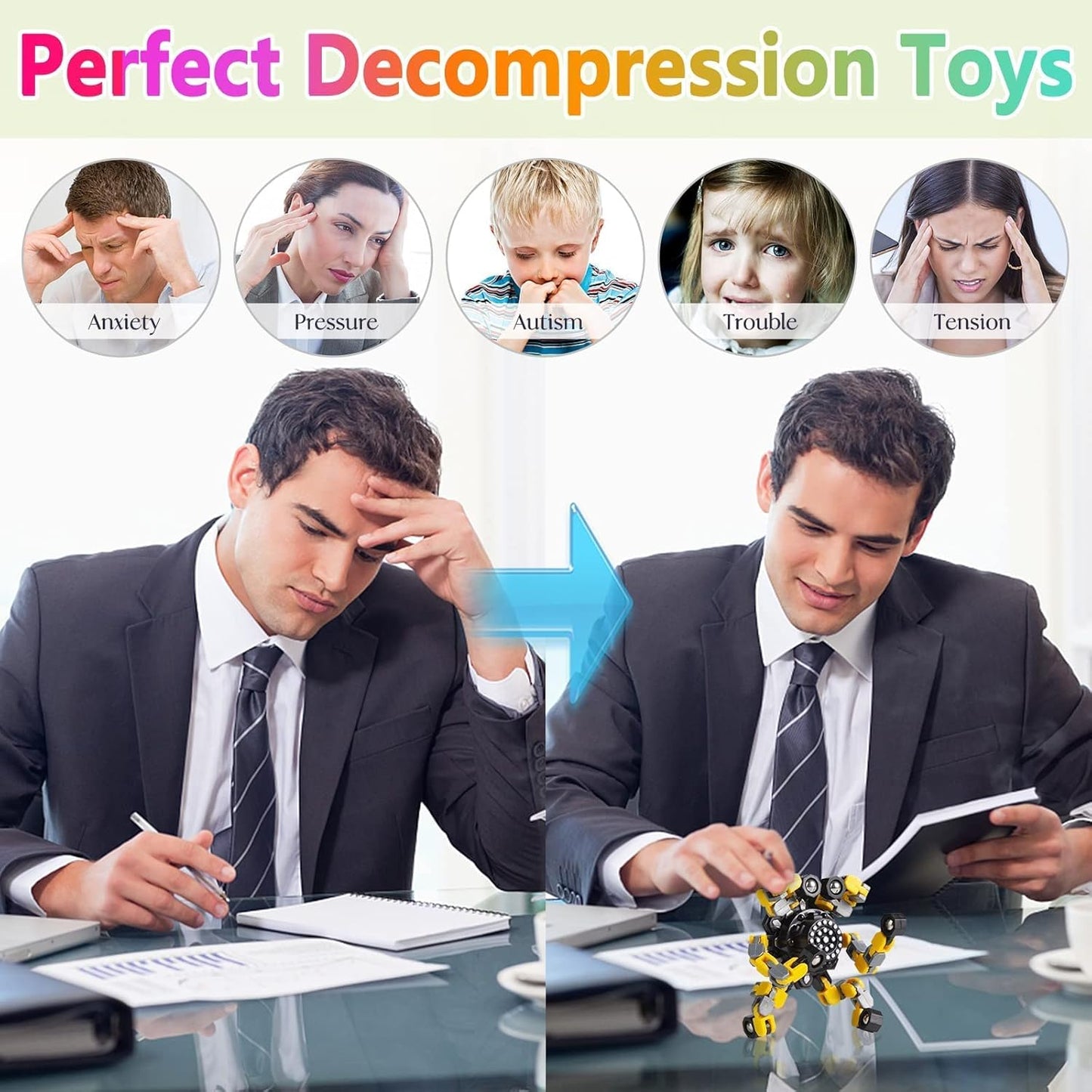 Transformable Fidget Spinners 16 Pcs for Kids and Adults Stress Relief Sensory Toys for Boys and Girls Fingertip Gyros for Party Favors Easter Gifts for Kids