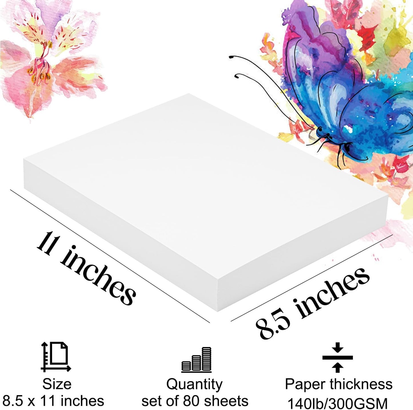 Watercolor Paper 8.5x11 inches 80 Sheets,Heavyweight Artist Paper 140lb/300GSM Cold Press Natural Cotton Paper for Students Artists Watercolor Drawing