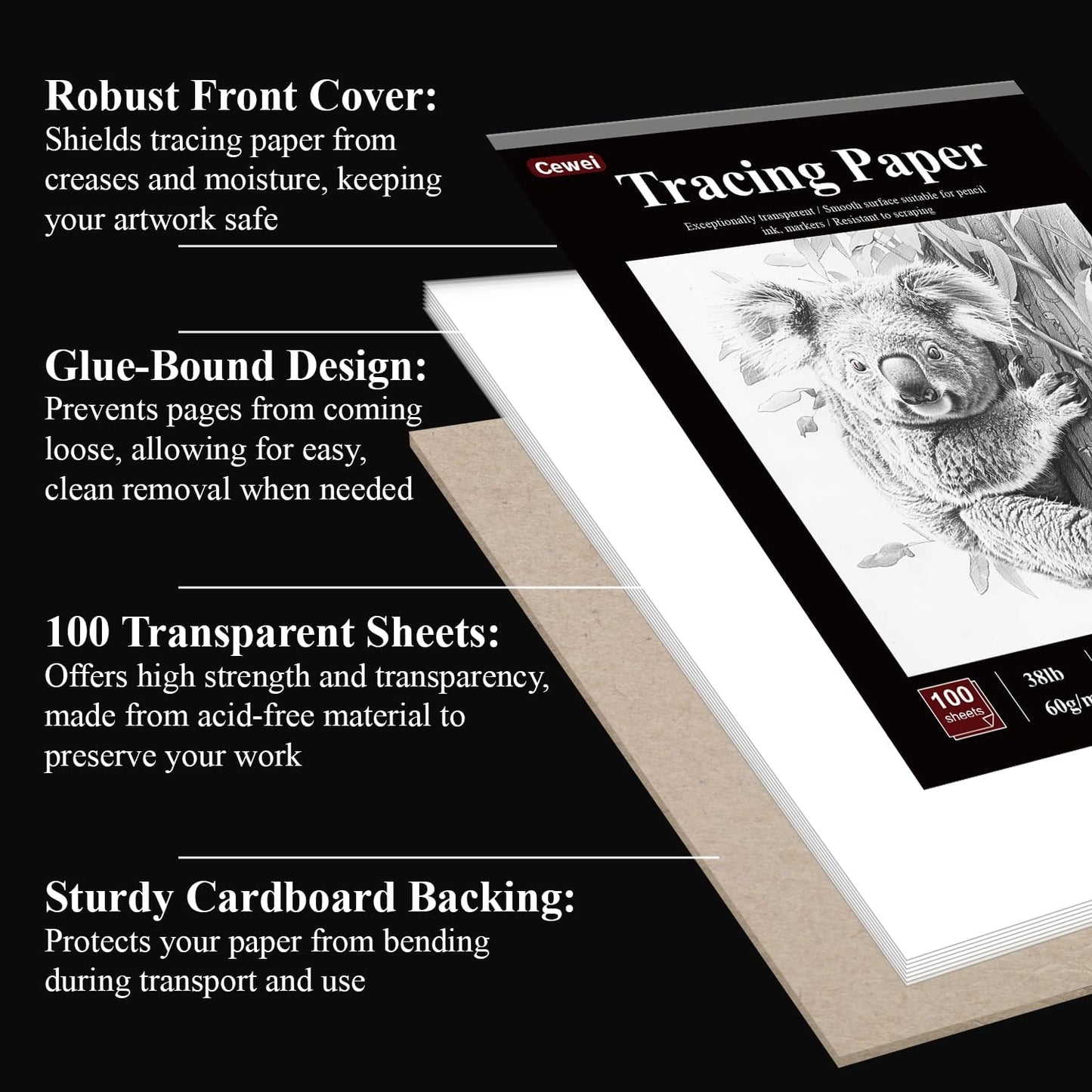 Tracing Paper for Drawing, 8.5”x11 Trace Paper, 100 Sheets (38 lb/ 60 GSM) Translucent Vellum Paper, Tracing Paper Pad for Sketching, Drawing, Overlaying Images, Vellum Art Papers.