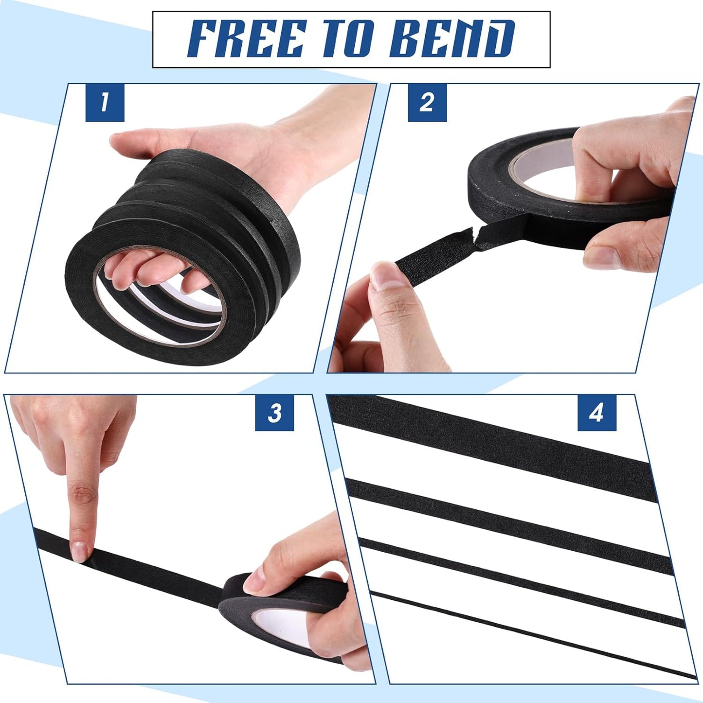 Epakh 4 Rolls Pinstripe Tape, Masking Tape in 1/16, 1/8, 1/4 and 1/2 Inch Wide, for Painters Automotive DIY Car Auto Paint Art(Black,55 yd)