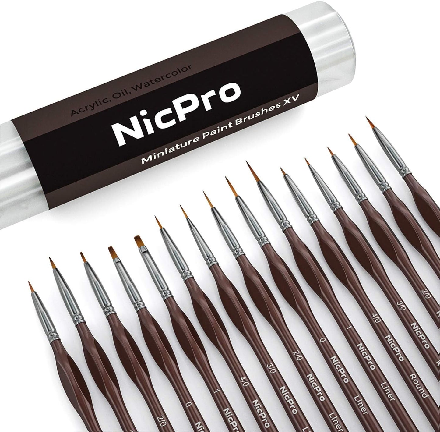Nicpro 15 PCS Micro Fine Detail Paint Brush Set, Small Miniature Fine Tip Detail Brushes Kit for Acrylic Oil Watercolor, Models, Paint by Numbers, Miniature Painting, Craft, Rock Painting (Brown)