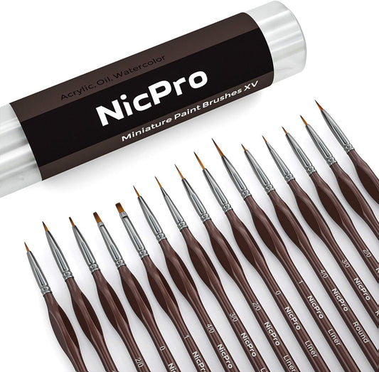 Nicpro 15 PCS Micro Fine Detail Paint Brush Set, Small Miniature Fine Tip Detail Brushes Kit for Acrylic Oil Watercolor, Models, Paint by Numbers, Miniature Painting, Craft, Rock Painting (Brown)