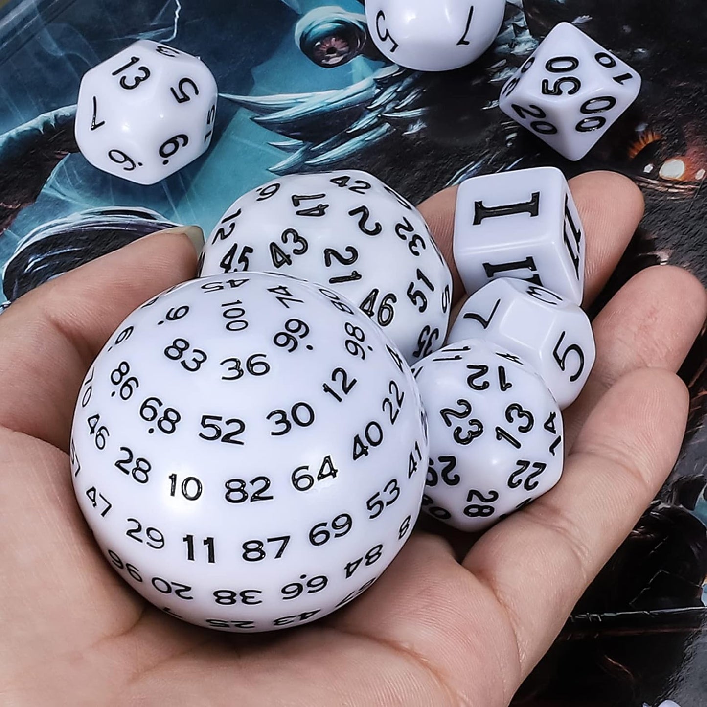 CiaraQ DND Polyhedral Dice Set (15pcs) D4-D100 Game Dice with Dice Bag for Dungeons and Dragons Role Playing Table Games (White & Black)