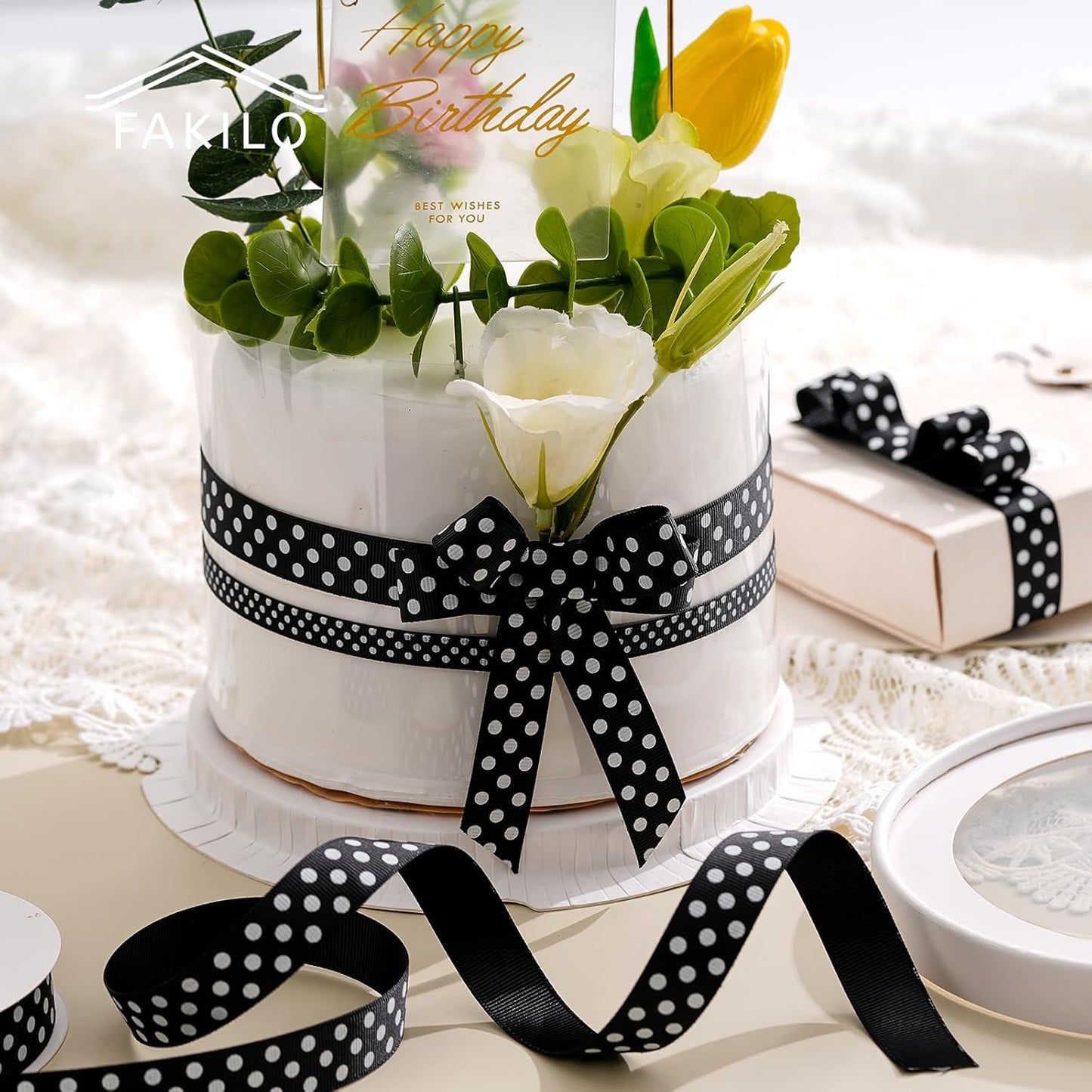 Polka Dot Grosgrain Ribbon 3/4 Inch, 25 Yards Spool Black and White Dot Craft Ribbon for Christmas Gift Wrapping DIY Crafts Hair Bows Wedding Party Decor Sewing and Home Decoration