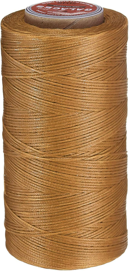 uxcell Flat Leather Sewing Waxed Thread, 270m / 295 Yards Polyester Wax String, 150D Wax Stitching Cord for Leather Crafts, Bookbinding, Bracelets Braided, Light Brown
