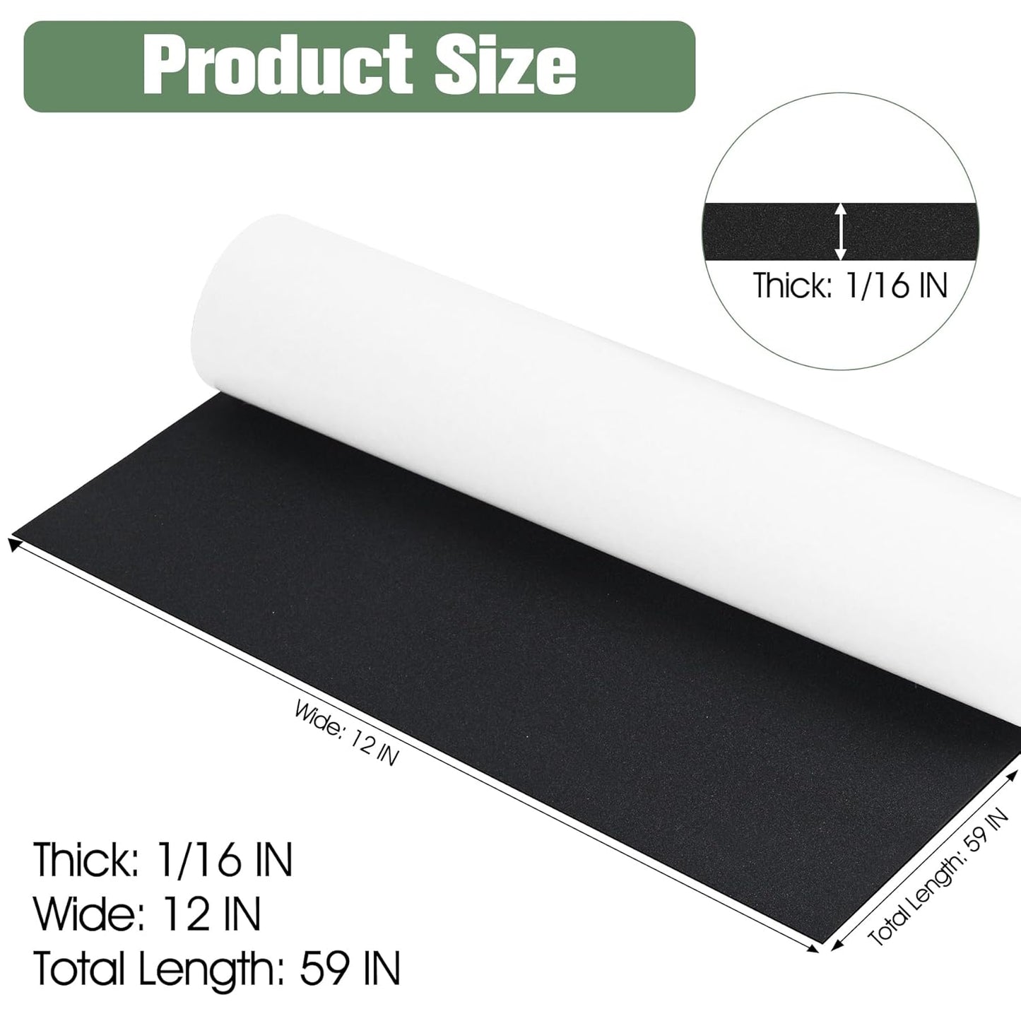 Tolanbbt Sponge Neoprene Foam Sheet with Adhesive - 1/16” Thick, 12” x 59” Closed Cell Foam Rubber Roll, Weatherproof Soundproof Padding for Automotive, Cabinet, Furniture, Crafts, DIY, Black