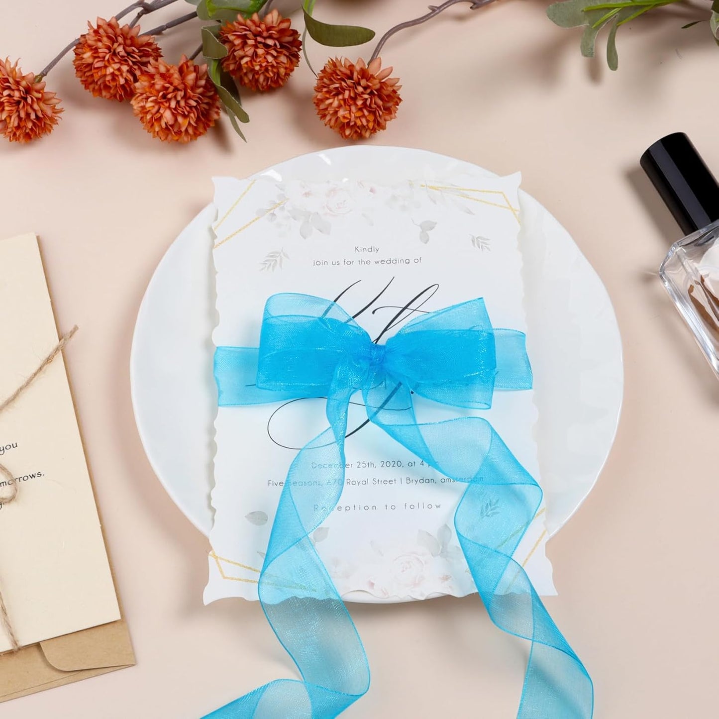 Ribbon for Gift Wrapping 3/4 inch Teal Sheer Organza Ribbon for Flower Bouquet Tulle Thin Chiffon Ribbons for Wedding Invitations Christmas Halloween Presents Decorations Crafts 50 Yards