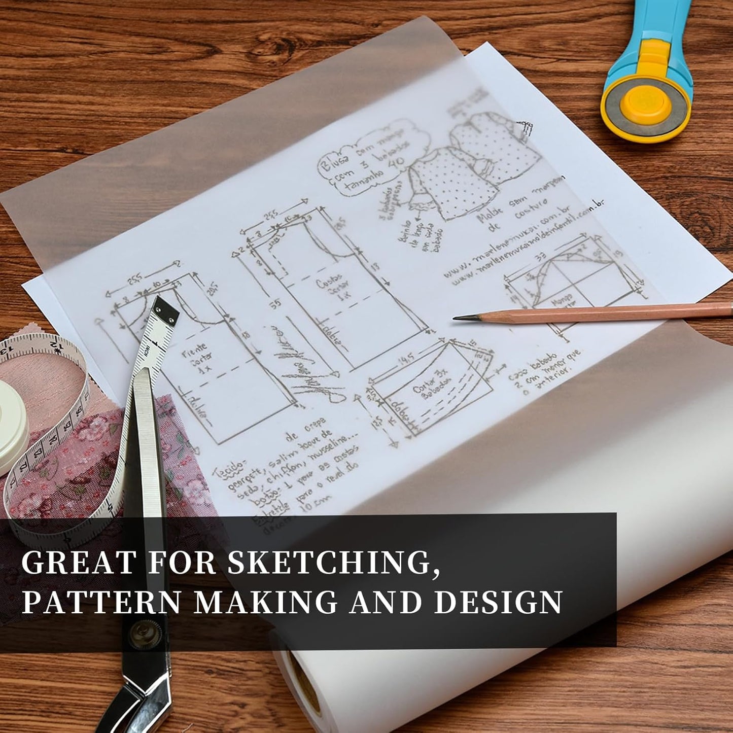 SEMLEART Artit's Tracing Paper roll,32lb/50gsm,34 inch x 25 Yard,Translucent Tracing Paper for Pencil, Marker and Ink - Trace Images, Sketching,Drawing