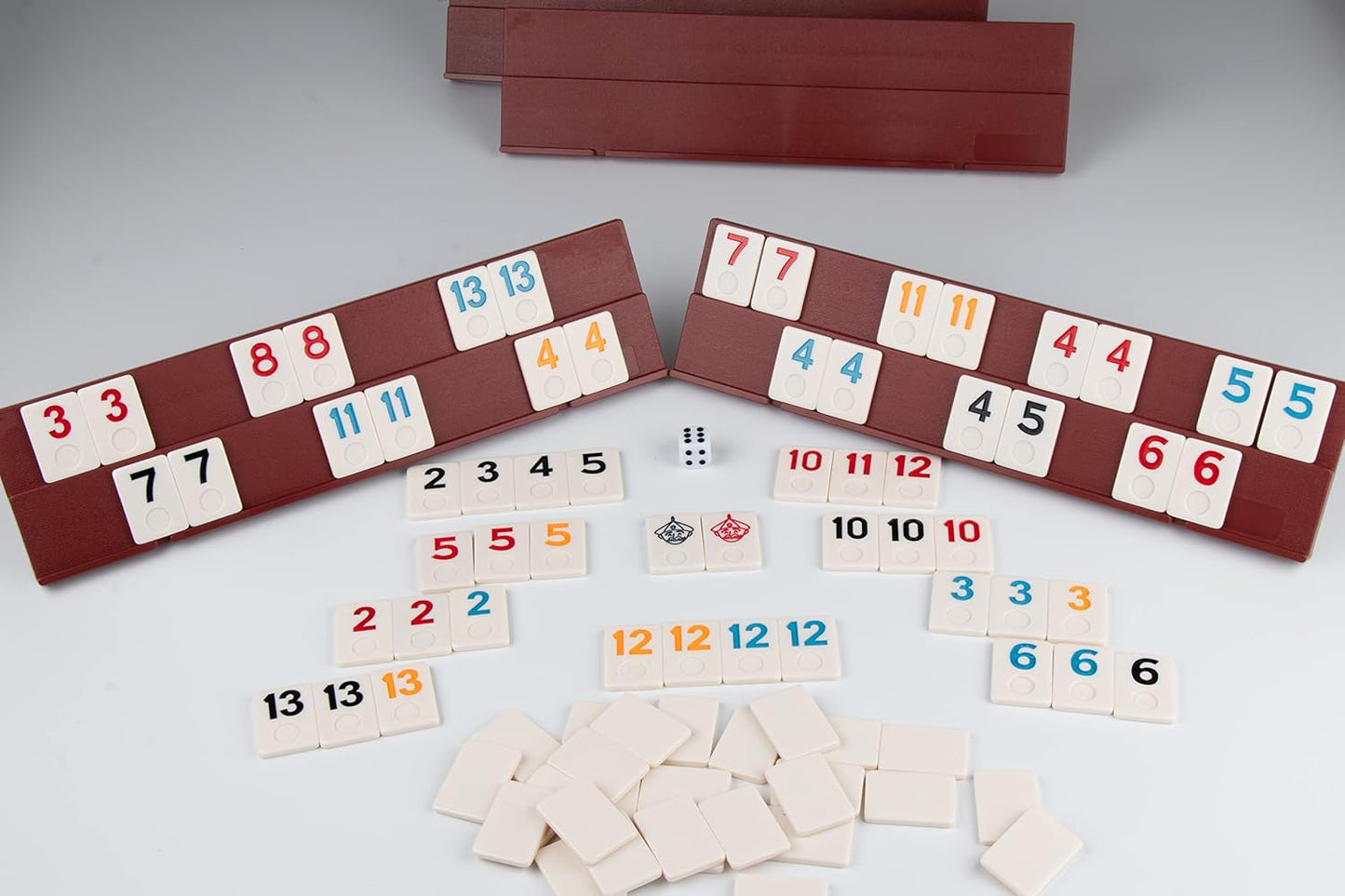 Doublefan Rummy Cube 4 Player Edition, 106 Rummy Cube Game Set with with 4 Plastic Racks in Portable Aluminum Case, Classic Board Game for Adults and Elderly.