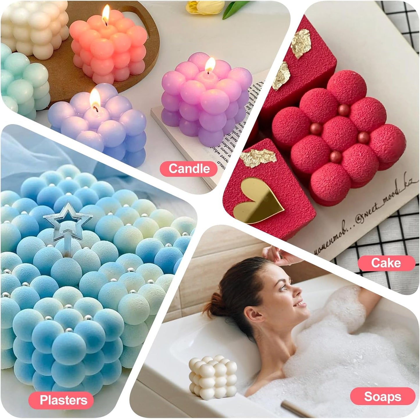 3D Bubble Candle Molds,6 Cavity Cube Candle Molds Soap Mold Candle Wax Mold,for Baking Chocolate Dessert Mousse Cake Ice Cream and Making Soap Wax