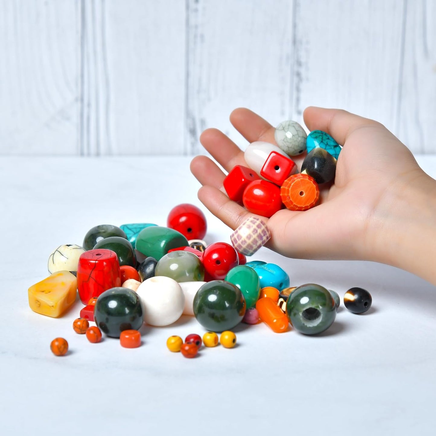 1/2 LB Bag of Assorted Resin Beads for Jewelry Making, Bracelets and Necklaces, Crafting Beads Supplies Kit, Large & Small Beads