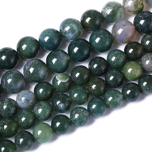 32PCS 12mm Natural Green Moss Agate Beads Gemstone Round Loose Spacer Beads for Jewelry Making DIY Bracelet Necklace Earrings 15" Inch