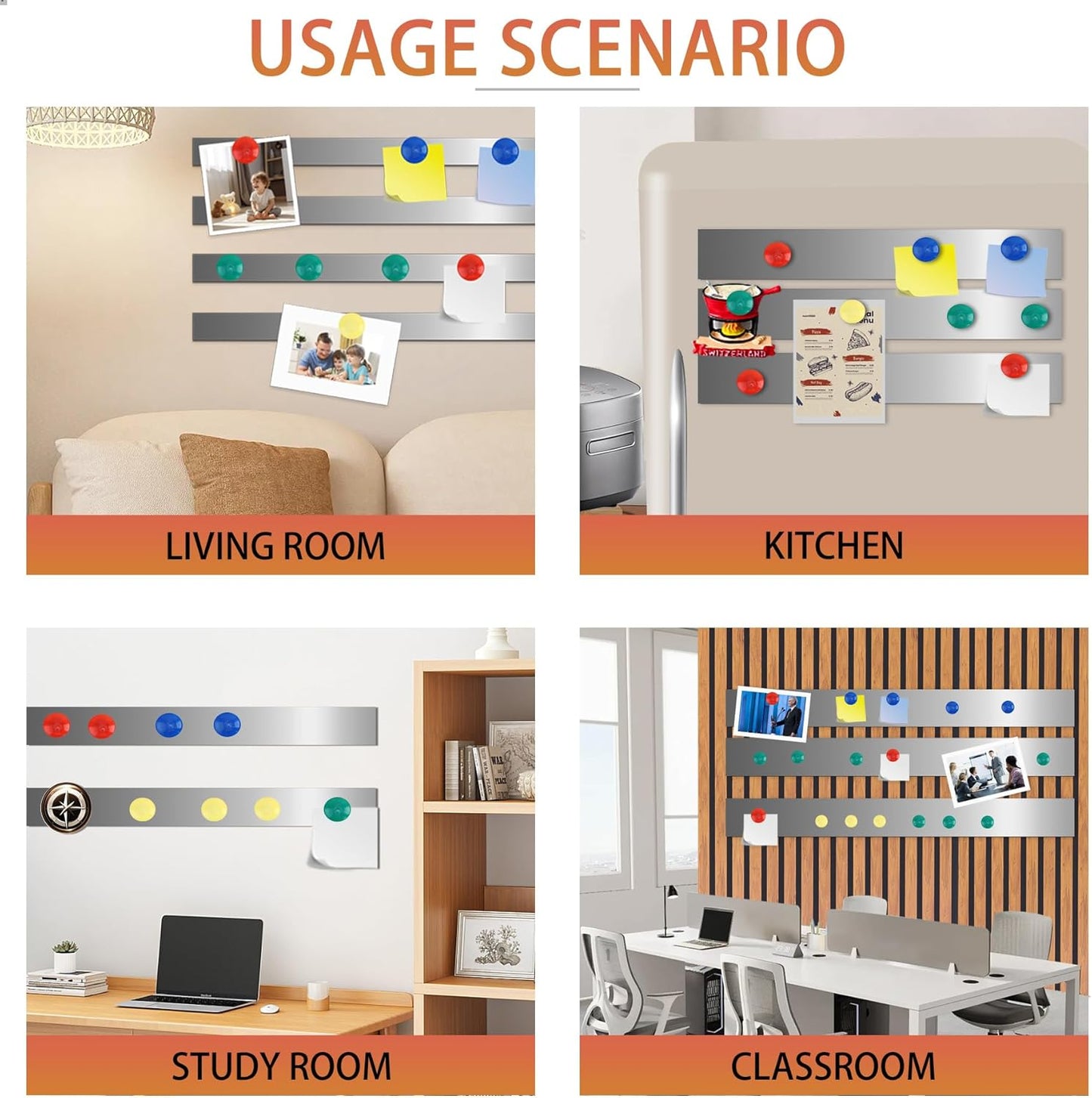 Self Adhesive Backing Metal Strip for Magnets, Flexible Ferrous Memo Tapes Roll for Bulletin Boards in Studio, Office, School (Glossy Silver, 118''L x 4.72''W)