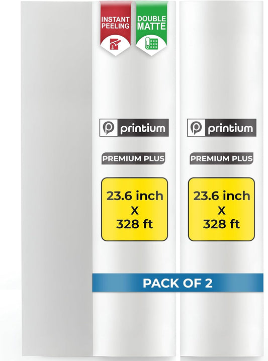 DTF Transfer Film Roll 23.6in x 328ft (Pack of 2) – Premium Plus Hot & Cold Peel – Double Matte Anti-Static – Heat Transfer Film for Vibrant Colors & Durable Prints – Works with All DTF Printers