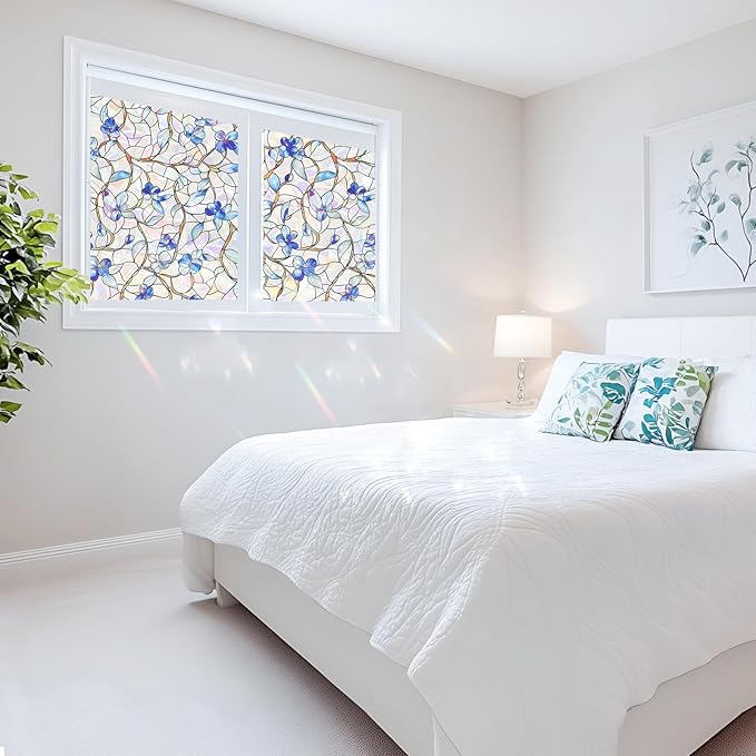 Window Privacy Film Home Room Bathroom Spring Decor Car Decorations One Way Privacy Window Clings Decals Tint Door Cover Rainbow Renter Friendly Stickers Static Cling Stained Glass Windows
