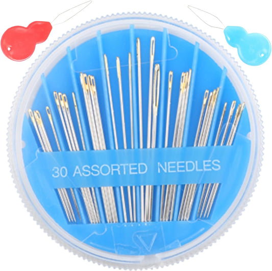 Eketirry Premium Hand Sewing Needles，4 Pack 30-Count Assorted Needles for Sewing Repair, 6 Different Sizes Sewing Needles with 2 Threaders (Blue, 4)