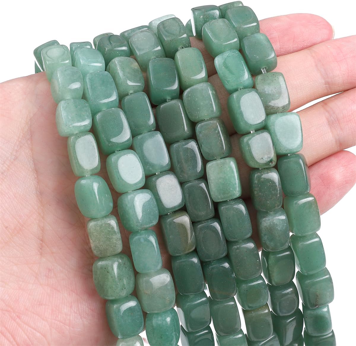 Natural Green Aventurine Cuboid Stone Loose Semi Gemstone Beads for Jewelry Making 8mmx12mm 38cm/Strand