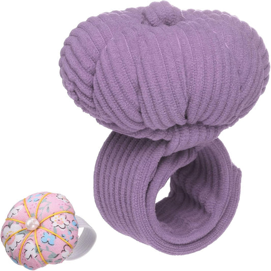 HARFINGTON Wrist Pin Cushions, Sewing Needle Pin Cushion Adjustable Strap with Elastic Strap Finger Ring Pincushions Fit All Wrist Sizes for Sewing Quilting Needlework DIY Crafts, Purple/Pink