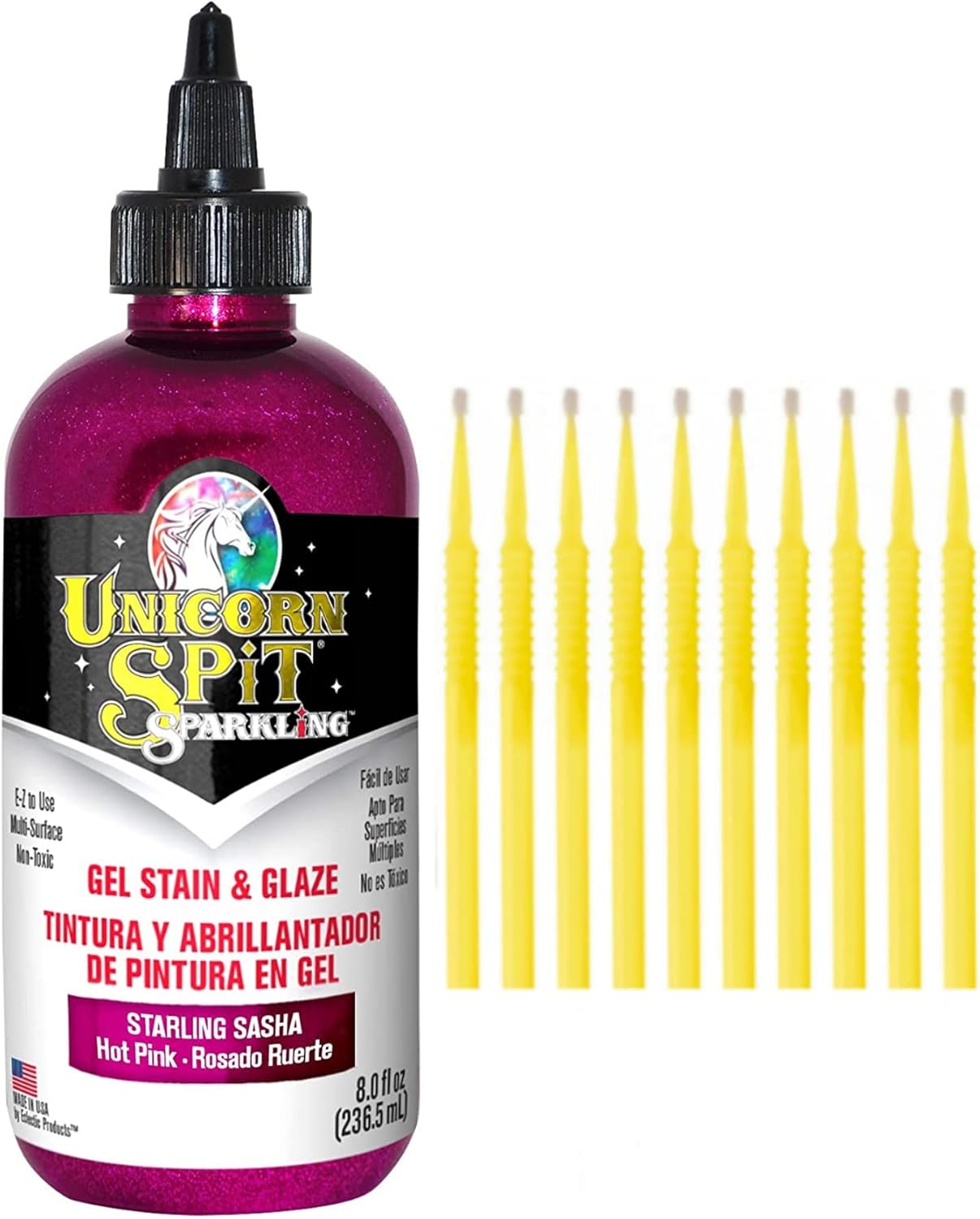 Unicorn SPiT Gel Stain and Glaze in One - Sparkle Starling Sasha 8 oz. Bottle Detail Sticks