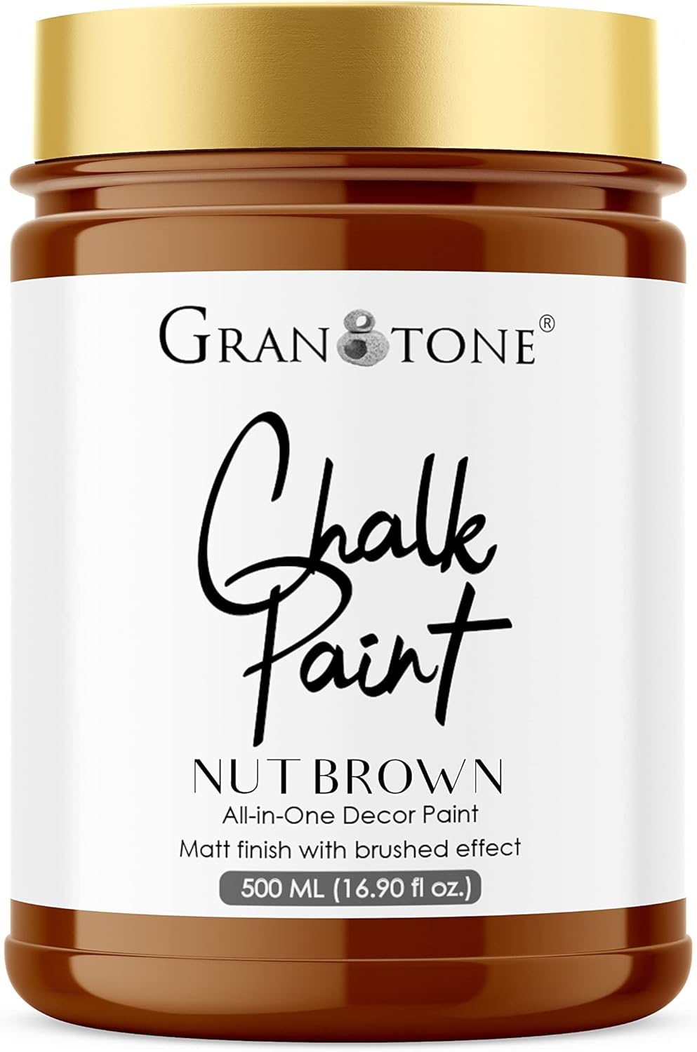 GRANOTONE Chalk Paint for Furniture | Matt-Finish Water-Based Acrylic Paint for Wood, Walls, Metal, Glass, Paper, Fabric Canvas | Maximum Coverage Chalk Paint for Kids & Adults, 500 Ml (NUT BROWN)