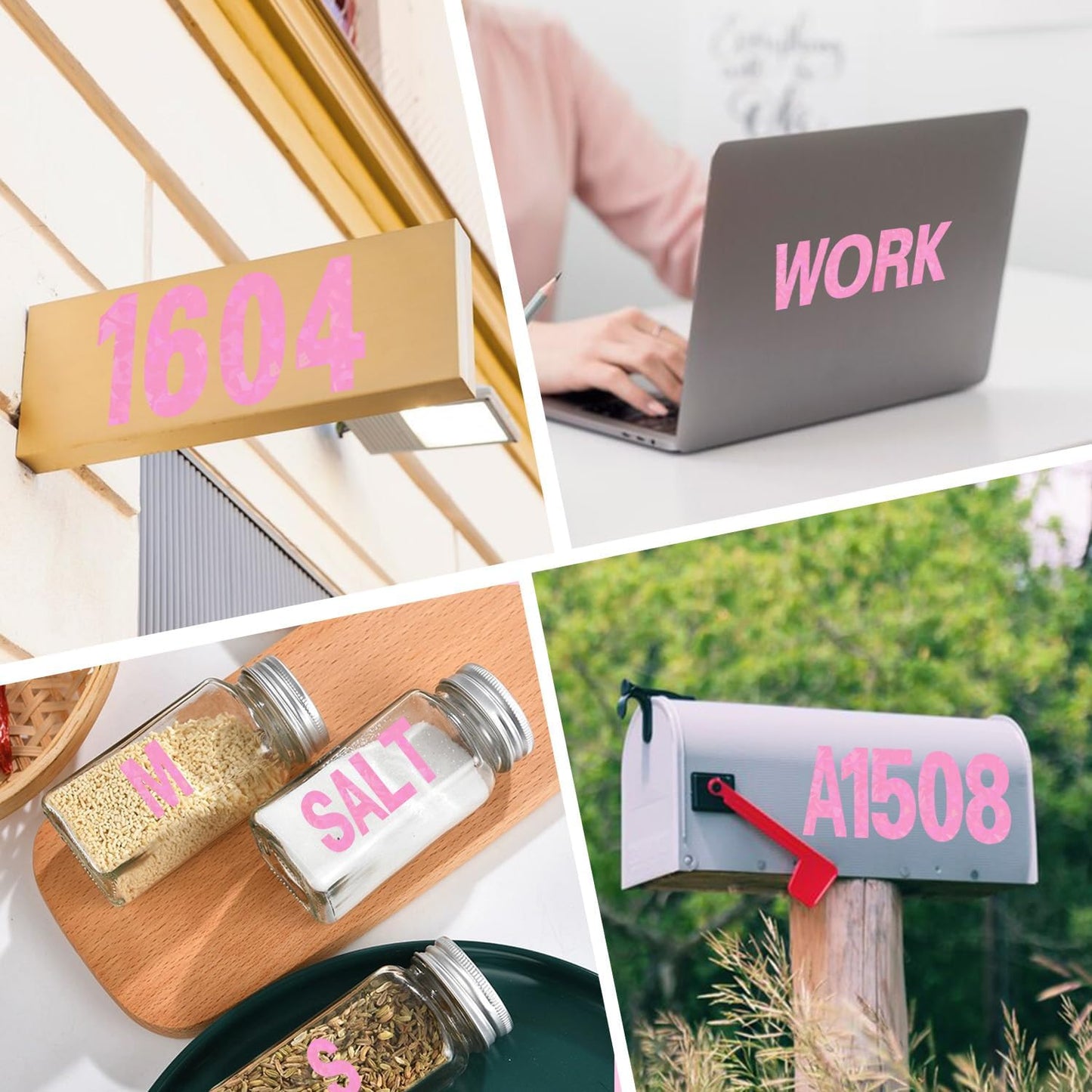 Starboling Letter Stickers,2 inch 8 Sheets Pink Alphabet Sticker,Self Adhesive Vinyl Letter Stickers Mailbox Numbers,for Arts Crafts Outdoor Sign Poster Mailbox Sign Doors Mailboxes Car Truck