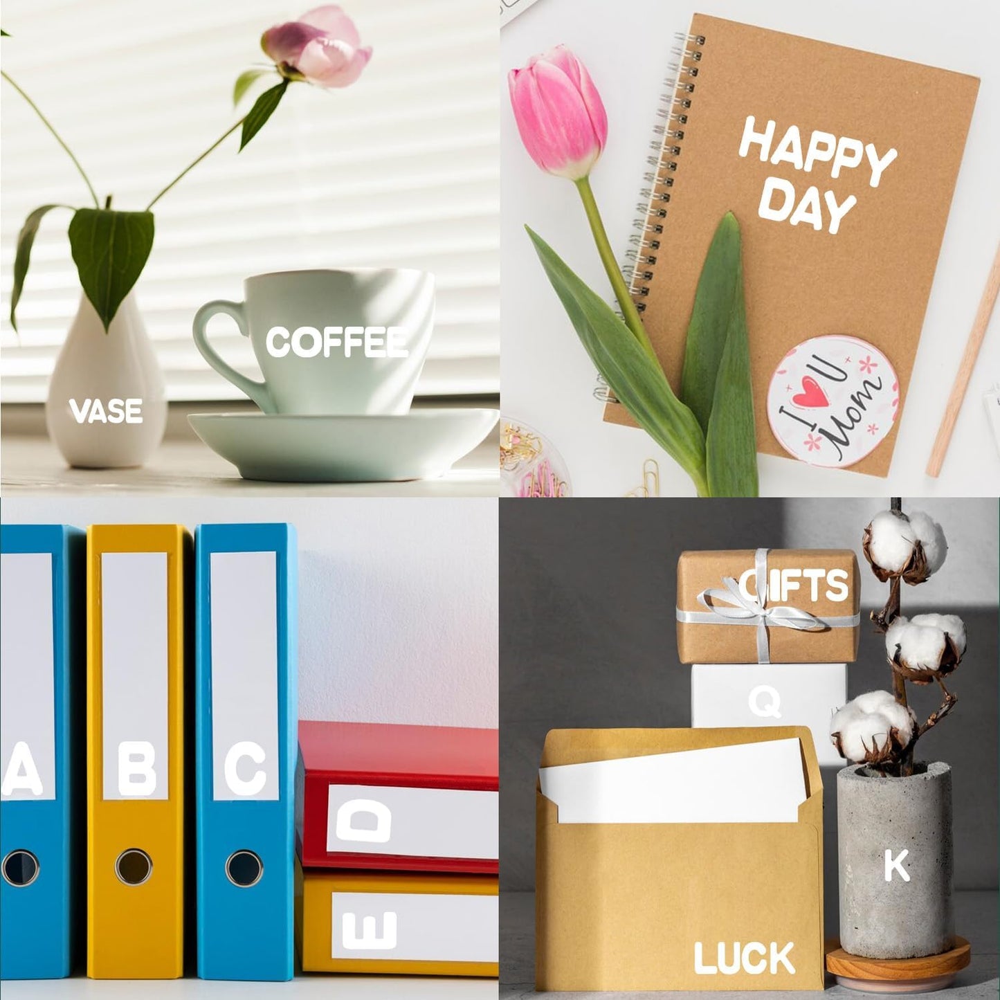 Starboling White Alphabet Stickers, 1/2 inch, 10 Sheets, Self-Adhesive Vinyl, Minimalist Style, Perfect for Labels & Decor