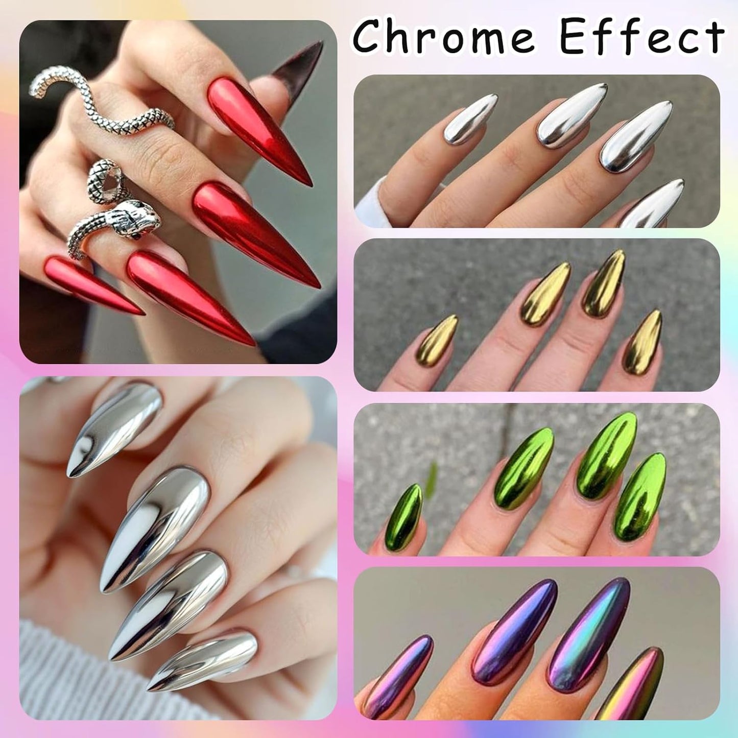 24 Jars Chrome Nail Powder Metallic Mirror Effect Pigment Iridescent Aurora Mermaid Pearl Glitter Dust, Gold Silver Nail Foil Fluorescent Flakes Kit for Resin Craft & Nail Art Decoration