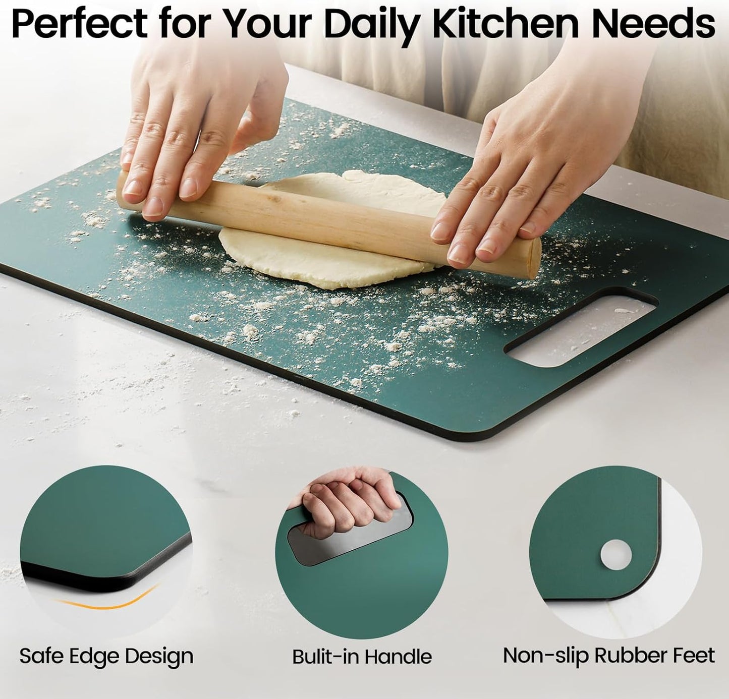 Cutting Boards for Kitchen [Set of 2], Wood Fiber Composite Cutting Board, Dishwasher Safe, Non Slip Non Toxic Chopping Board for Meat Vegetables Fruit Cheese - Green