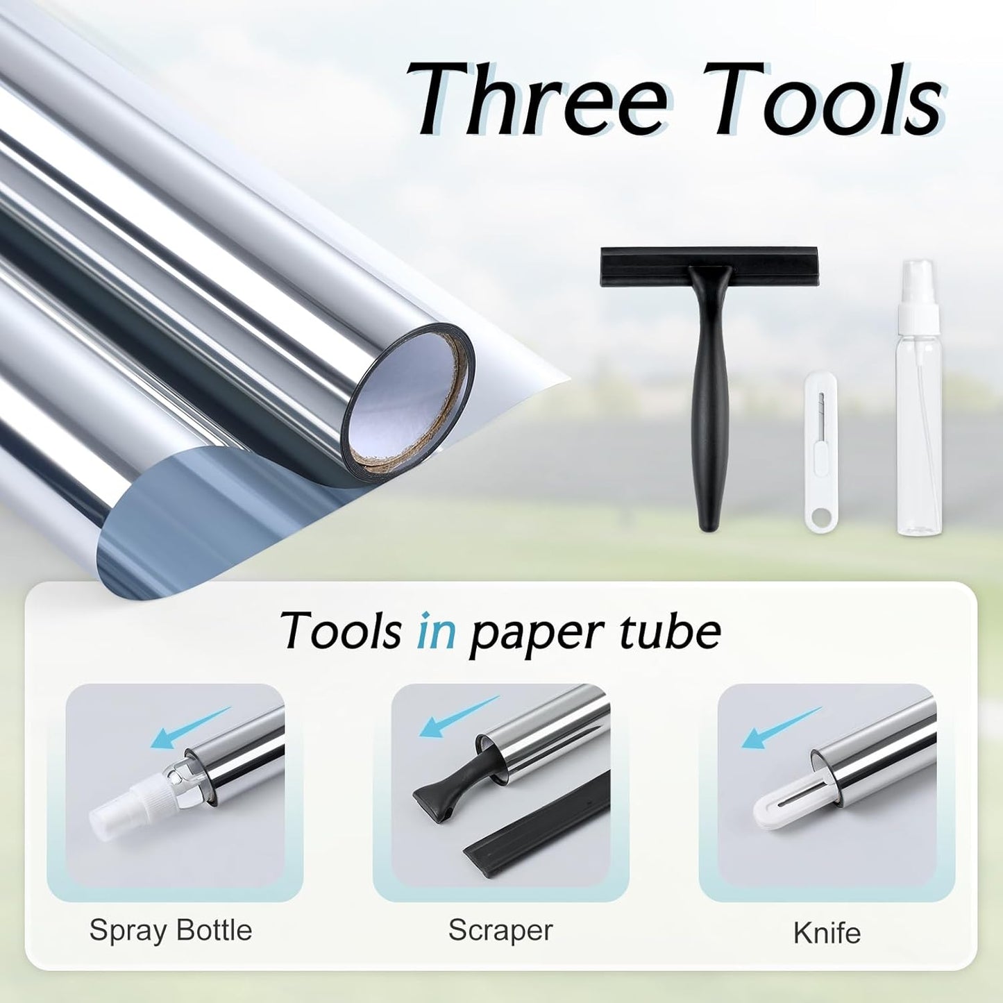 DOWELL One Way Window Privacy Film with 3 Tools Window Tint for Home Sun Blocking Heat Control Anti UV Reflective Mirror Covering See Out Not in for House and Office Silver 17.5" X 78.7"