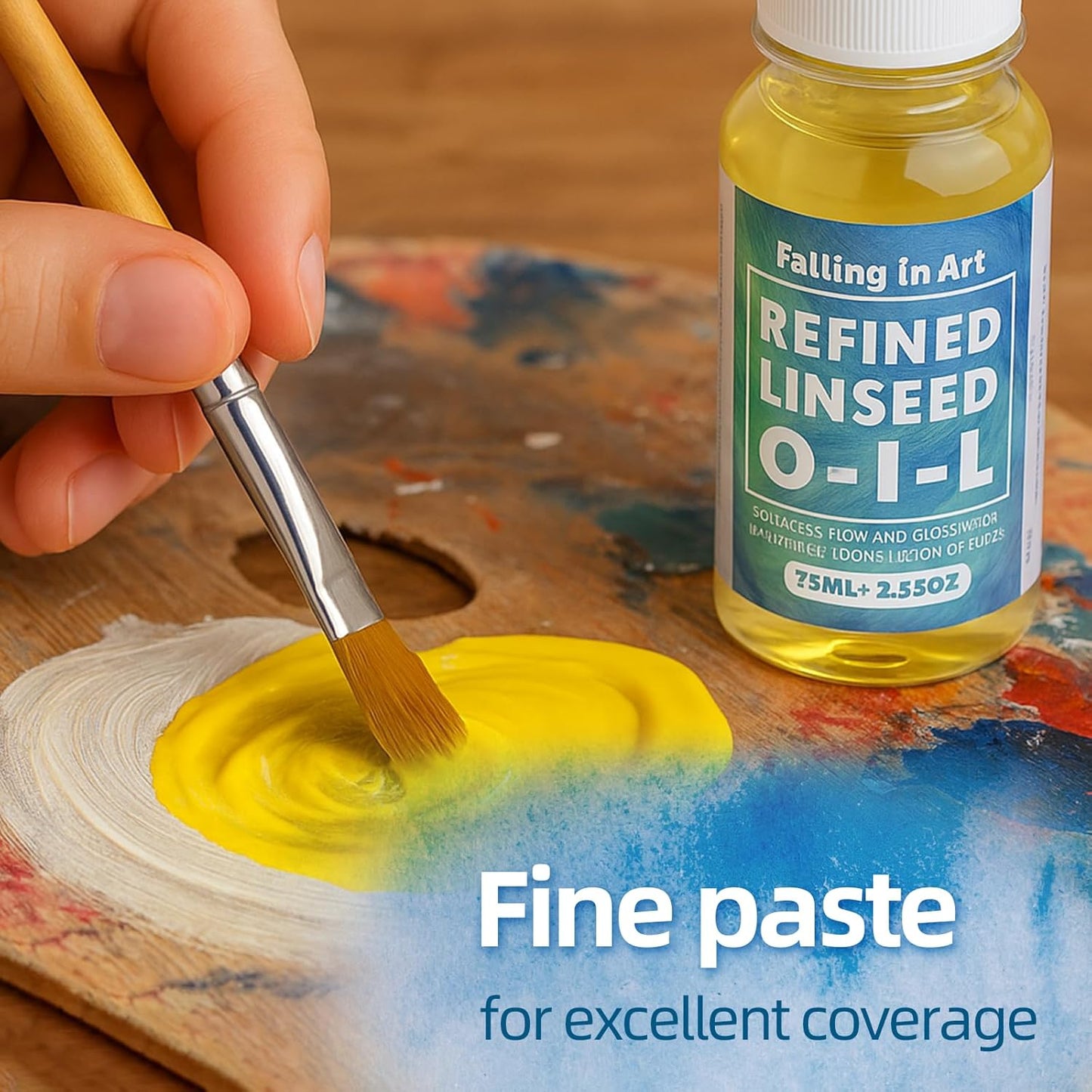 Falling in Art Refined Linseed Oil for Painting, Oil-Based Paint Thinner for Artists and Professionals, 2.5 Oz Bottle