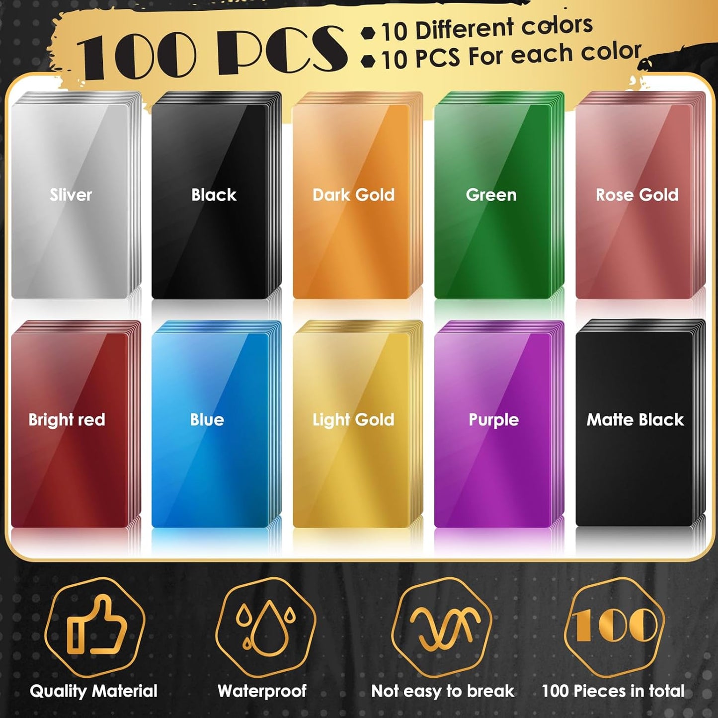 weparmeety 100 Pcs Metal Engraving Blanks Colorful Aluminum Sheet Laser Engraving Business Card Multipurpose DIY Gift Cards 86 x 54 x 0.21 mm（10 Colors)