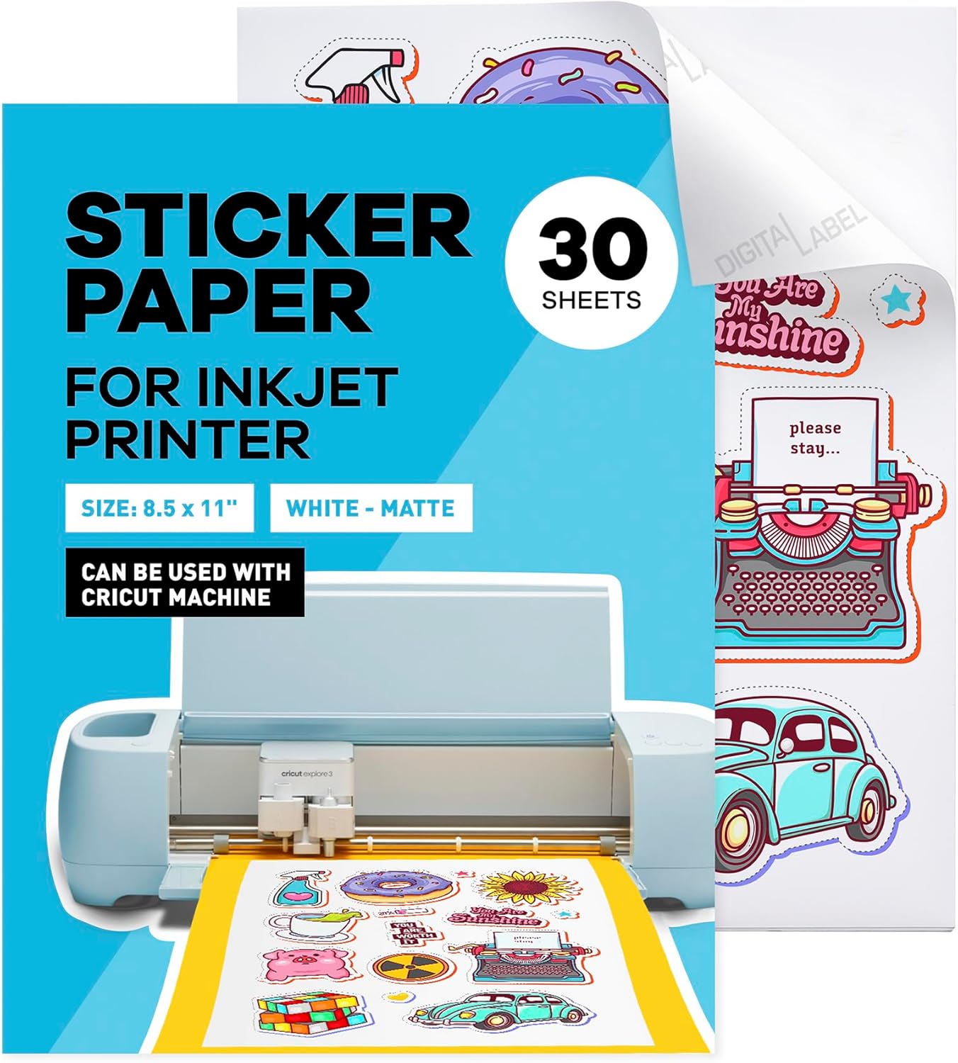 Sticker Paper for Inkjet Printer - (30 Sheets), 8.5 x 11" Letter Size, Matte Sticker Paper - Ideal for Crafting and Printing Vibrant, Long-Lasting Designs